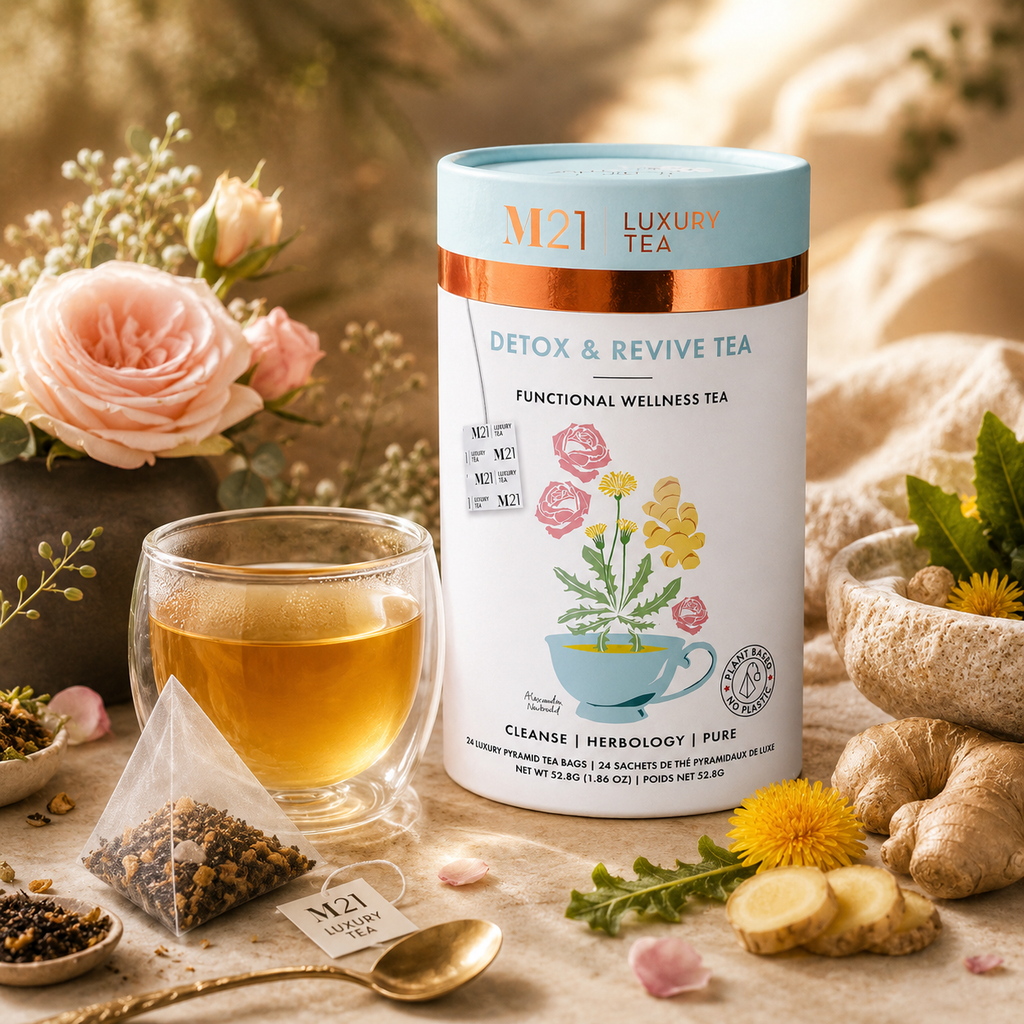 M21 Detox & Revive Luxury Herbal Tea 3-can set packaging